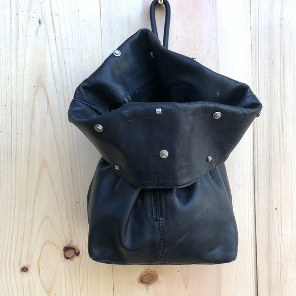 VINTAGE PUNK. GOTH. HOBO. HIDDEN ZIPPER BLACK LEATHER MOTO SHOULDER HANDBAG - Picture 2 of 6